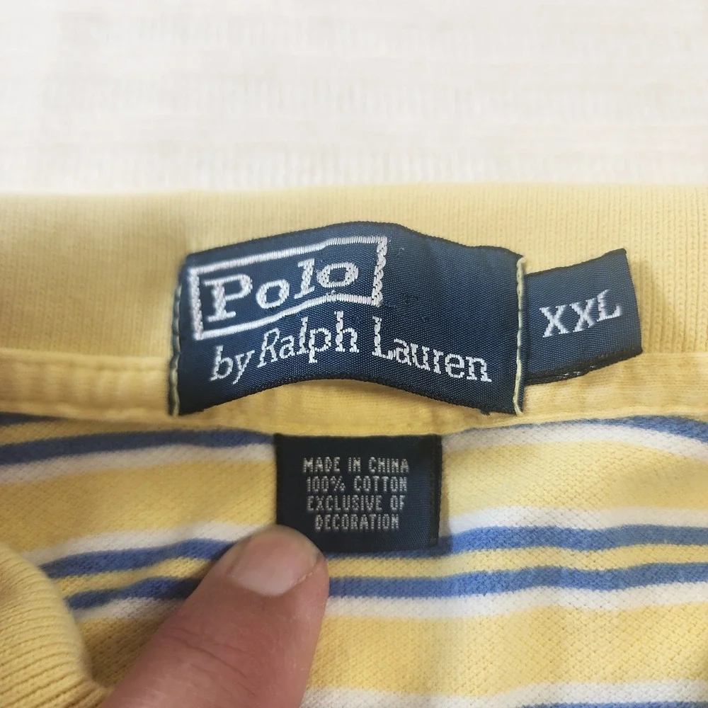 Polo Ralph Lauren Mens XXL Yellow Blue‎ Striped Short Sleeve Pique Polo Shirt